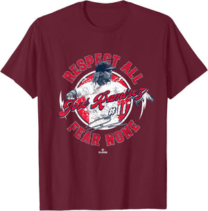 Jose Ramirez Respect All Fear None Enriquito Cleveland MLBPA T-Shirt - T-Shirt | Maroon