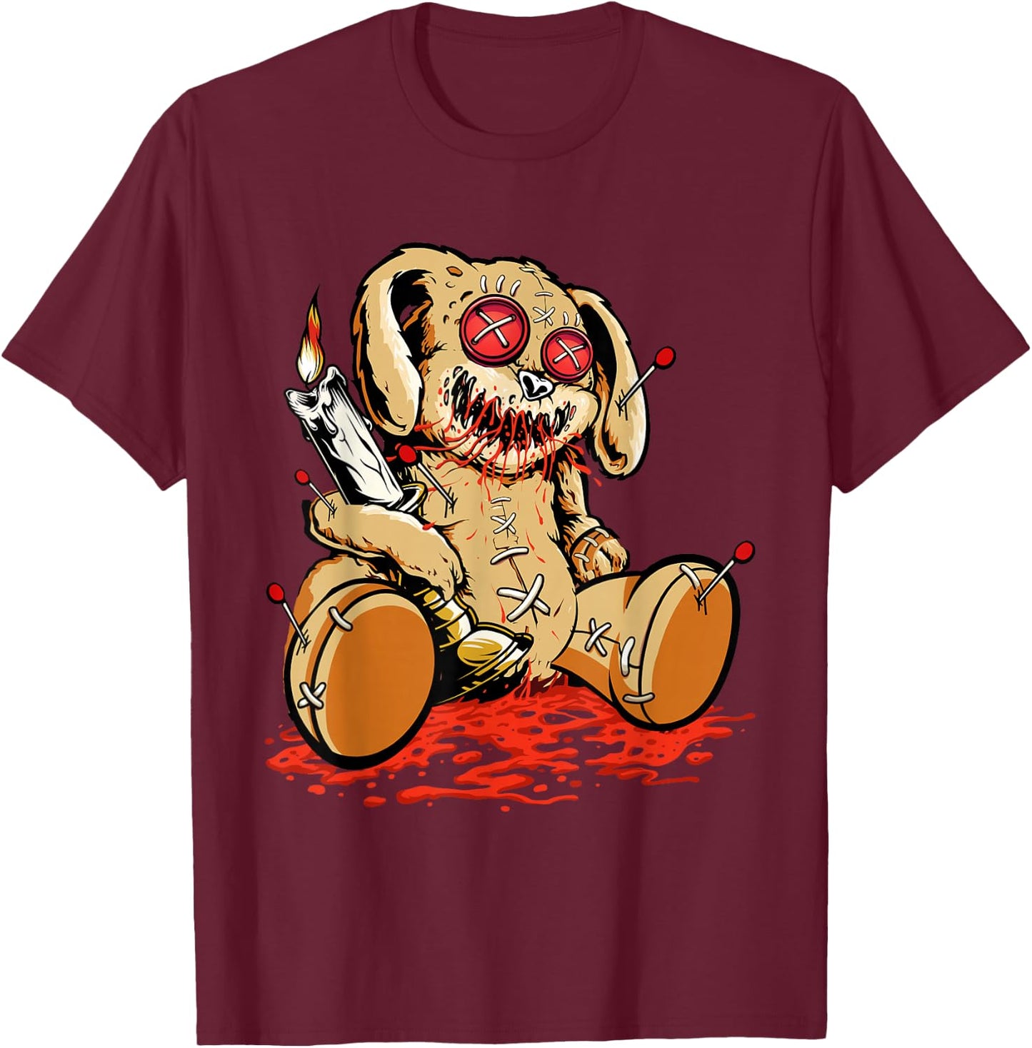 Cute Voodoo Teddy Bear Dolls Scary Acupuncture Creepy T-Shirt - T-Shirt | Maroon