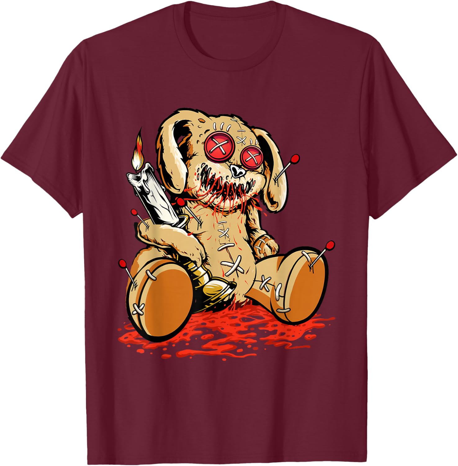 Cute Voodoo Teddy Bear Dolls Scary Acupuncture Creepy T-Shirt - T-Shirt | Maroon