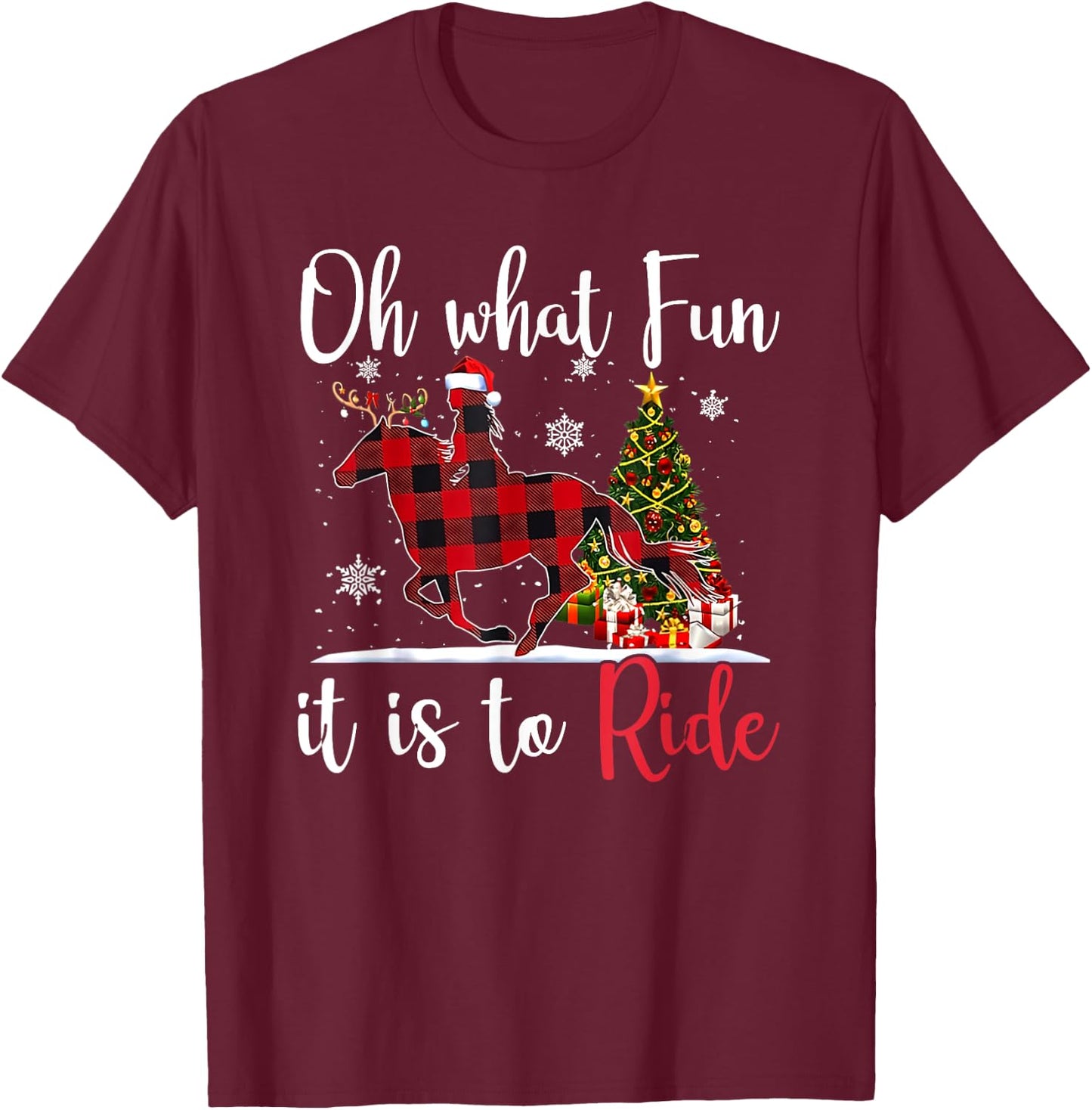Oh What Fun It Is To Ride - Cowgirl With Horses Christmas T-Shirt - T-Shirt | Maroon