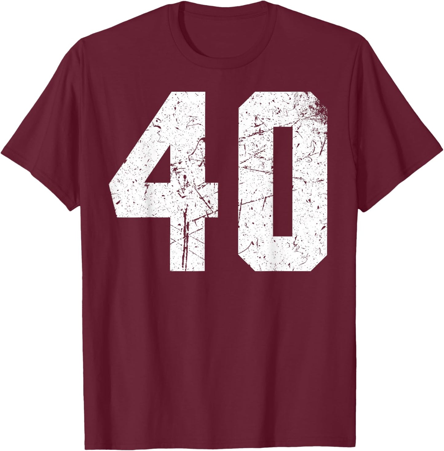 Number #40 White Vintage Varsity Number T-Shirt - T-Shirt | Maroon