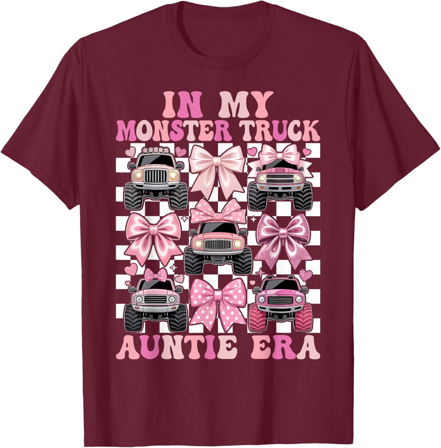 Coquette Monster Truck Auntie T-Shirt - T-Shirt | Maroon