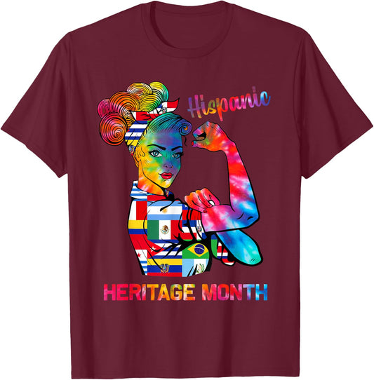 Women National Hispanic Heritage Month Hispanic All Flag T-Shirt - T-Shirt | Maroon