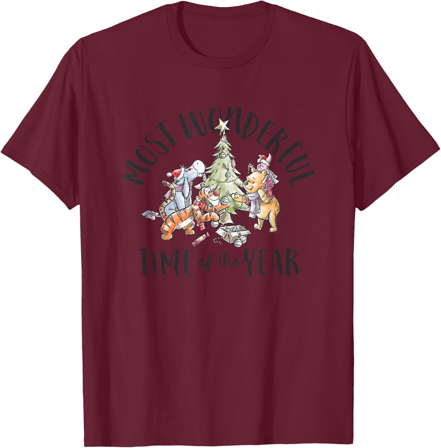 Winnie The Pooh - Holiday Most Wonderful Time of The Year T-Shirt - T-Shirt | Maroon