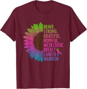 Care Warrior Metastatic Breast Cancer Ribbon Awareness T-Shirt - T-Shirt | Maroon