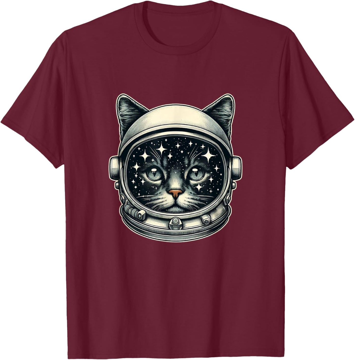 Space Cat Funny Cosmic Astronaut Cat Cute Retro Galaxy Cat T-Shirt - T-Shirt | Maroon