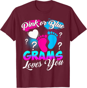 Women Gender Reveal Pink Or Blue Grams Loves You T-Shirt - T-Shirt | Maroon