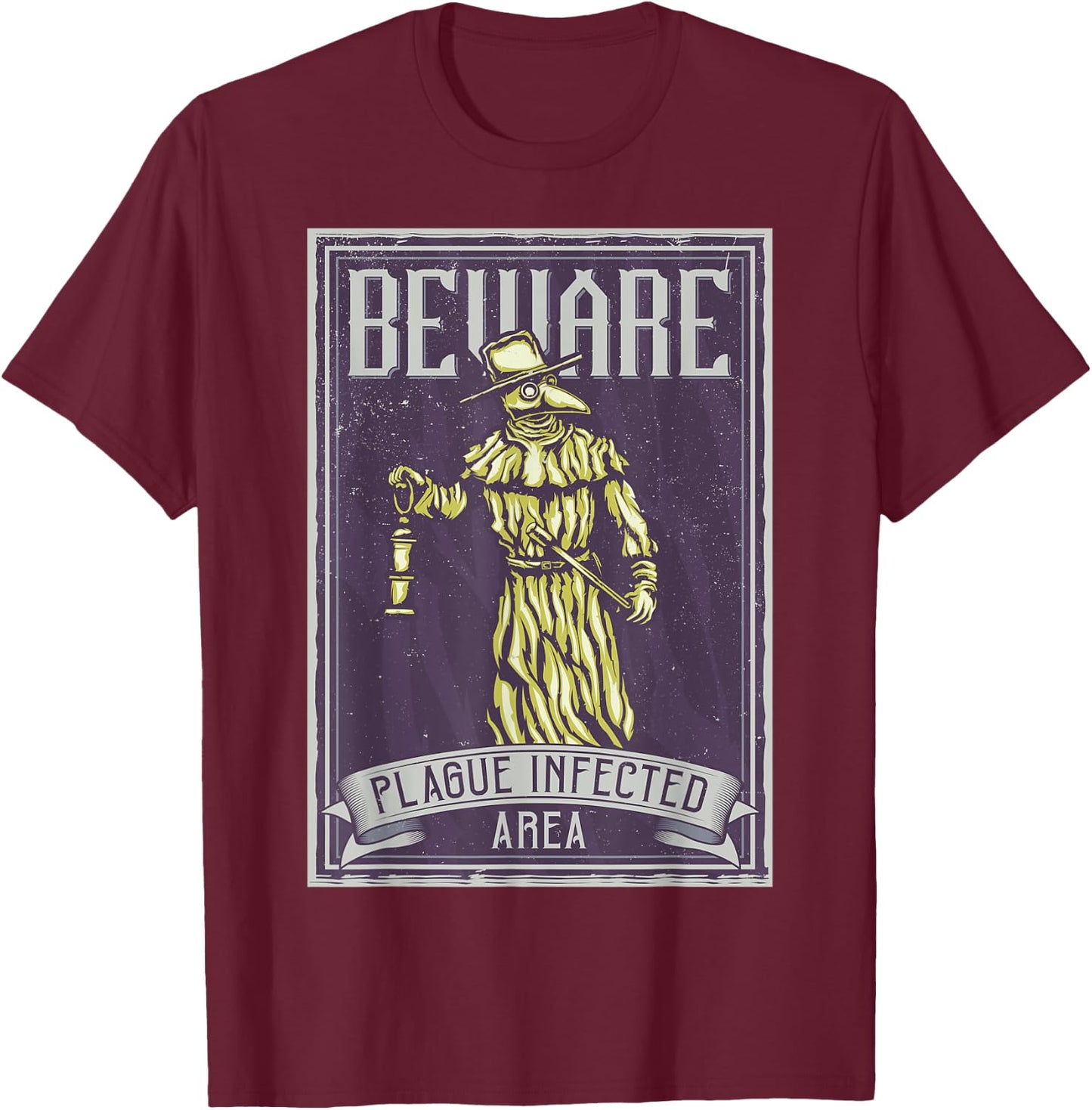 Caution Pest-Infected Area Steampunk T-Shirt - T-Shirt | Maroon