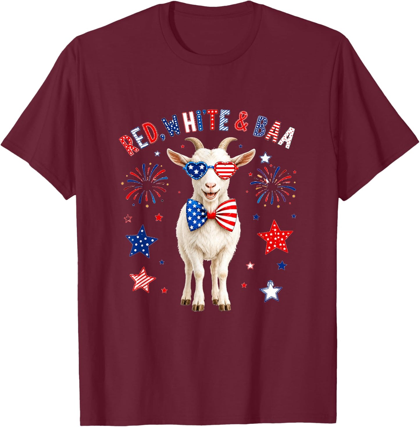 Red White and Goat Sound 4th of July US Flag Funny Farmer T-Shirt - T-Shirt | Maroon