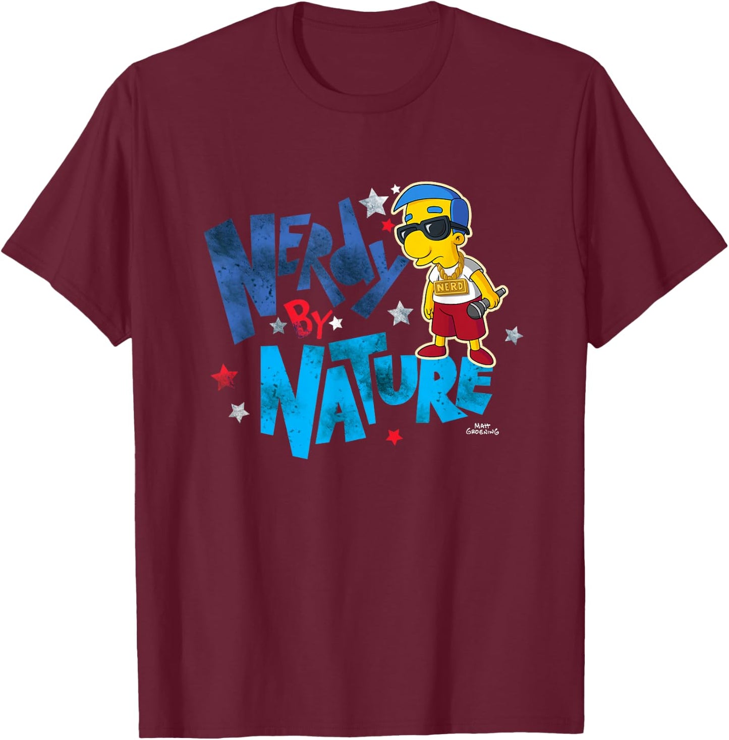 The Simpsons Milhouse Nerdy By Nature T-Shirt - T-Shirt | Maroon