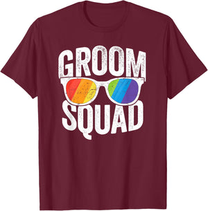 Groom Squad Shirt - LGBT Pride Rainbow Flag Gay Bachelor T-Shirt - T-Shirt | Maroon