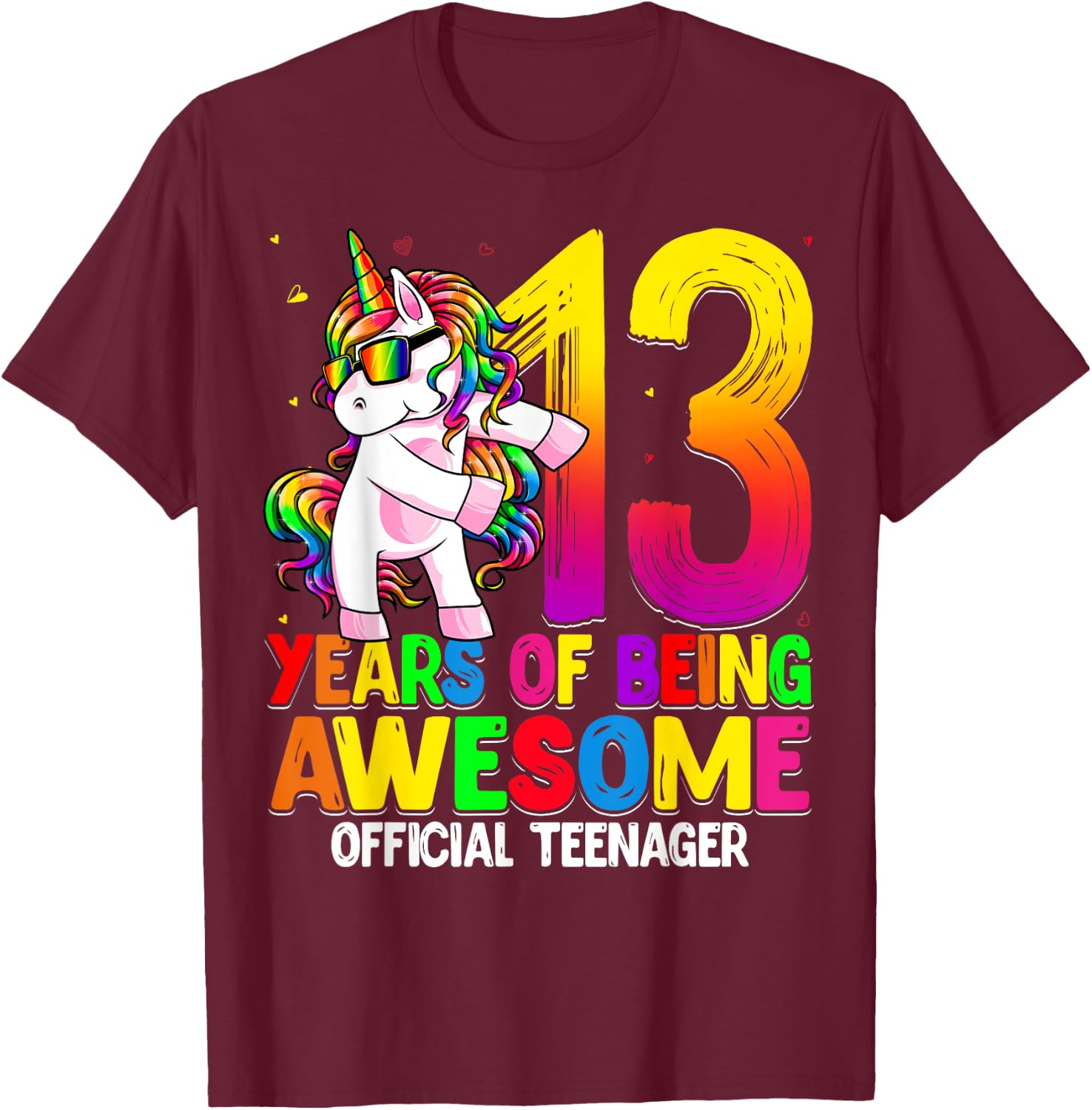 Official Teenager 13th Birthday Unicorn Flossing 13th Bday T-Shirt - T-Shirt | Maroon