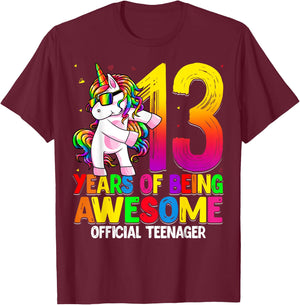 Official Teenager 13th Birthday Unicorn Flossing 13th Bday T-Shirt - T-Shirt | Maroon