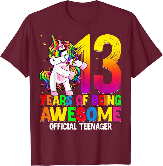 Official Teenager 13th Birthday Unicorn Flossing 13th Bday T-Shirt - T-Shirt | Maroon
