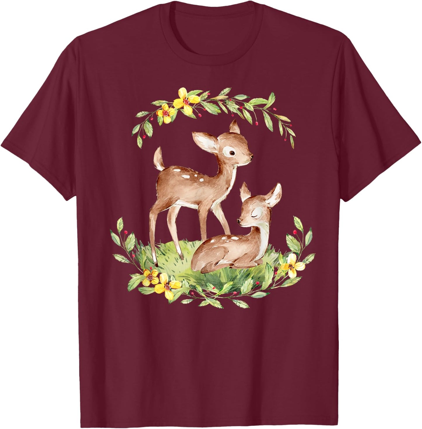 Cute Baby Deer Fawn Natural Deers Baby Animal T-Shirt - T-Shirt | Maroon