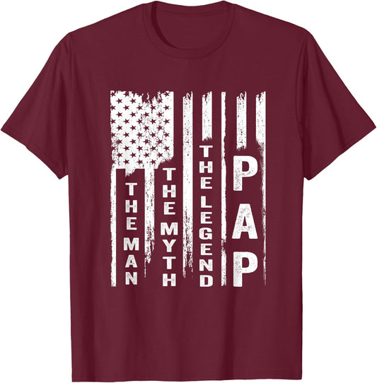 Pap The Man The Myth The Legend Shirt US Flag T-Shirt - T-Shirt | Maroon
