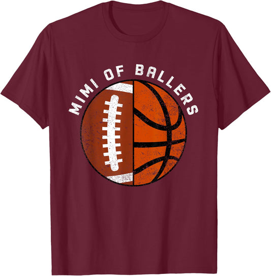 Mimi Of Ballers Funny Football Basketball Mimi T-Shirt - T-Shirt | Maroon