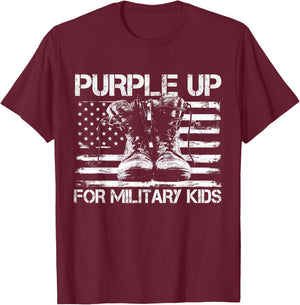 Purple up for Military Kids USA American Flag Military Boots T-Shirt - T-Shirt | Maroon