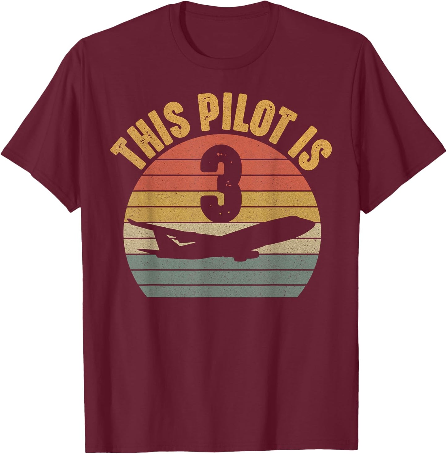 Toddler 3 Year Old Airplane Pilot 3rd Birthday Aviation T-Shirt - T-Shirt | Maroon