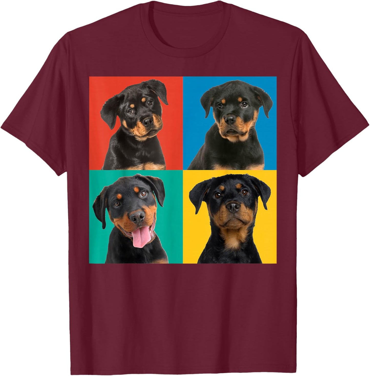 Rottweiler Puppies Colourful Portrait Photos for Dog Owners Men Women Girls Kids T-Shirt - T-Shirt | Maroon