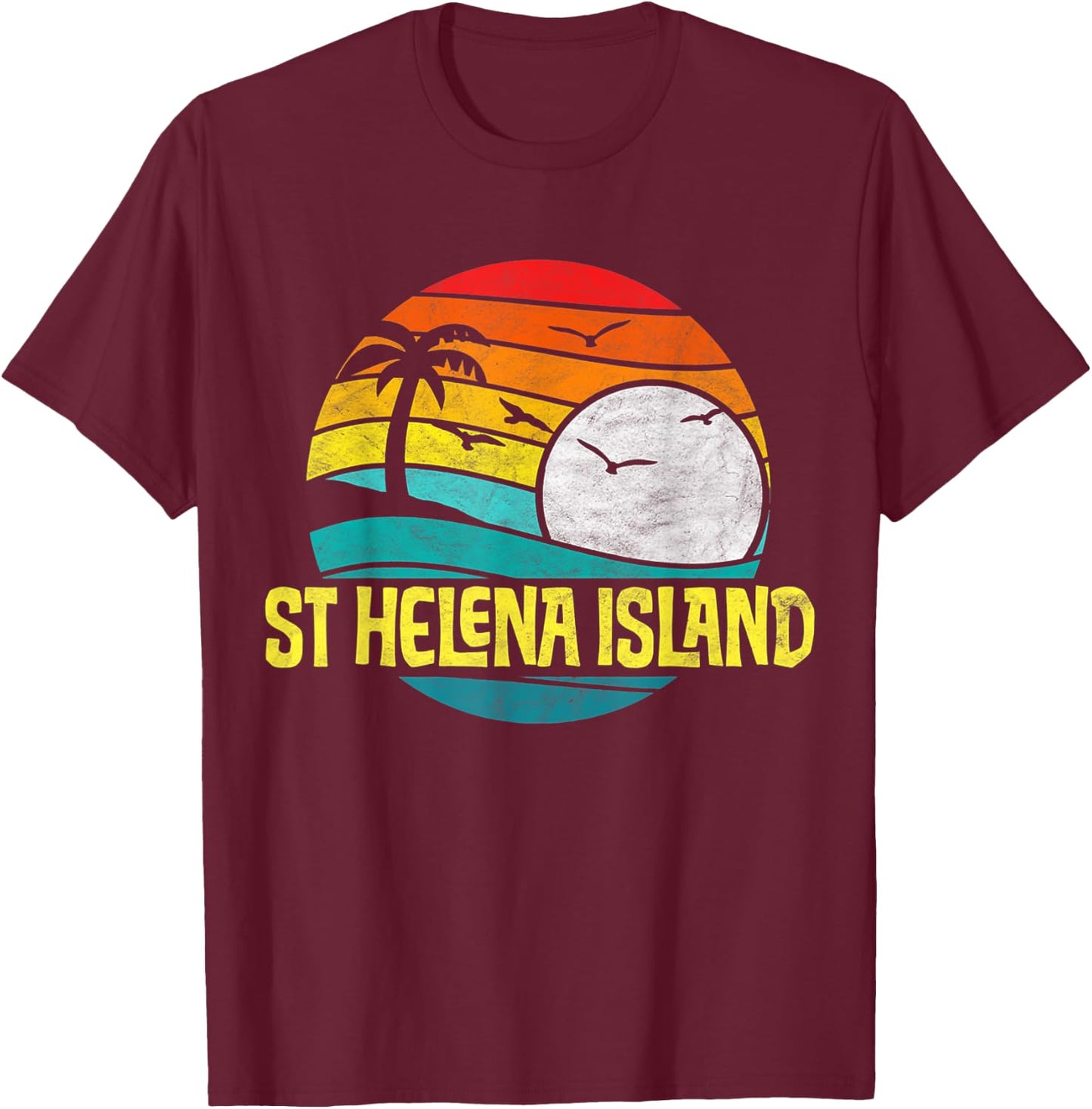 Retro St Helena Island Beach Sun & Surf Eighties Graphic T-Shirt - T-Shirt | Maroon