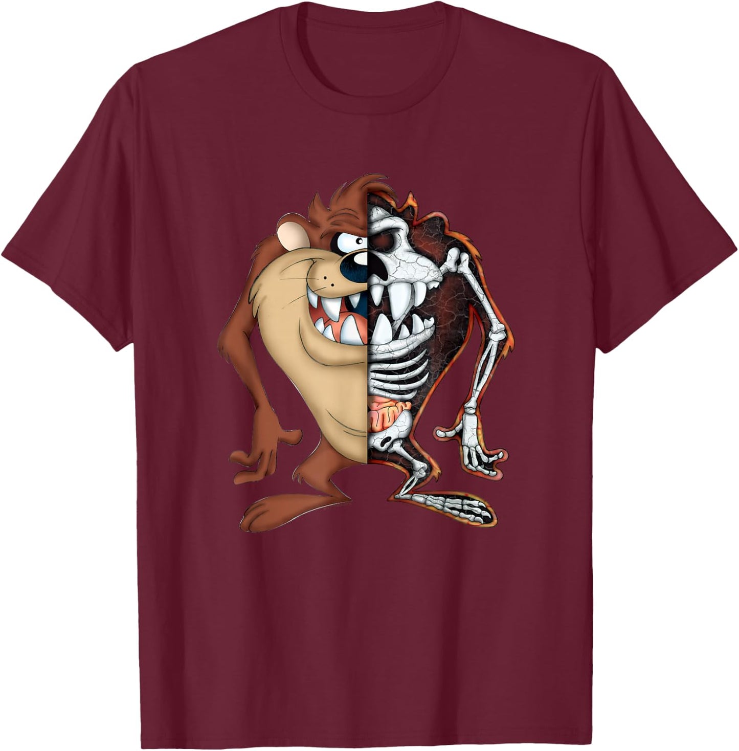 Looney Tunes Taz Half Skeleton T-Shirt - T-Shirt | Maroon