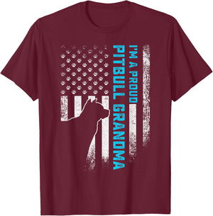 Vintage American Flag I'm A Proud Pitbull Grandma Pittie Dog T-Shirt - T-Shirt | Maroon
