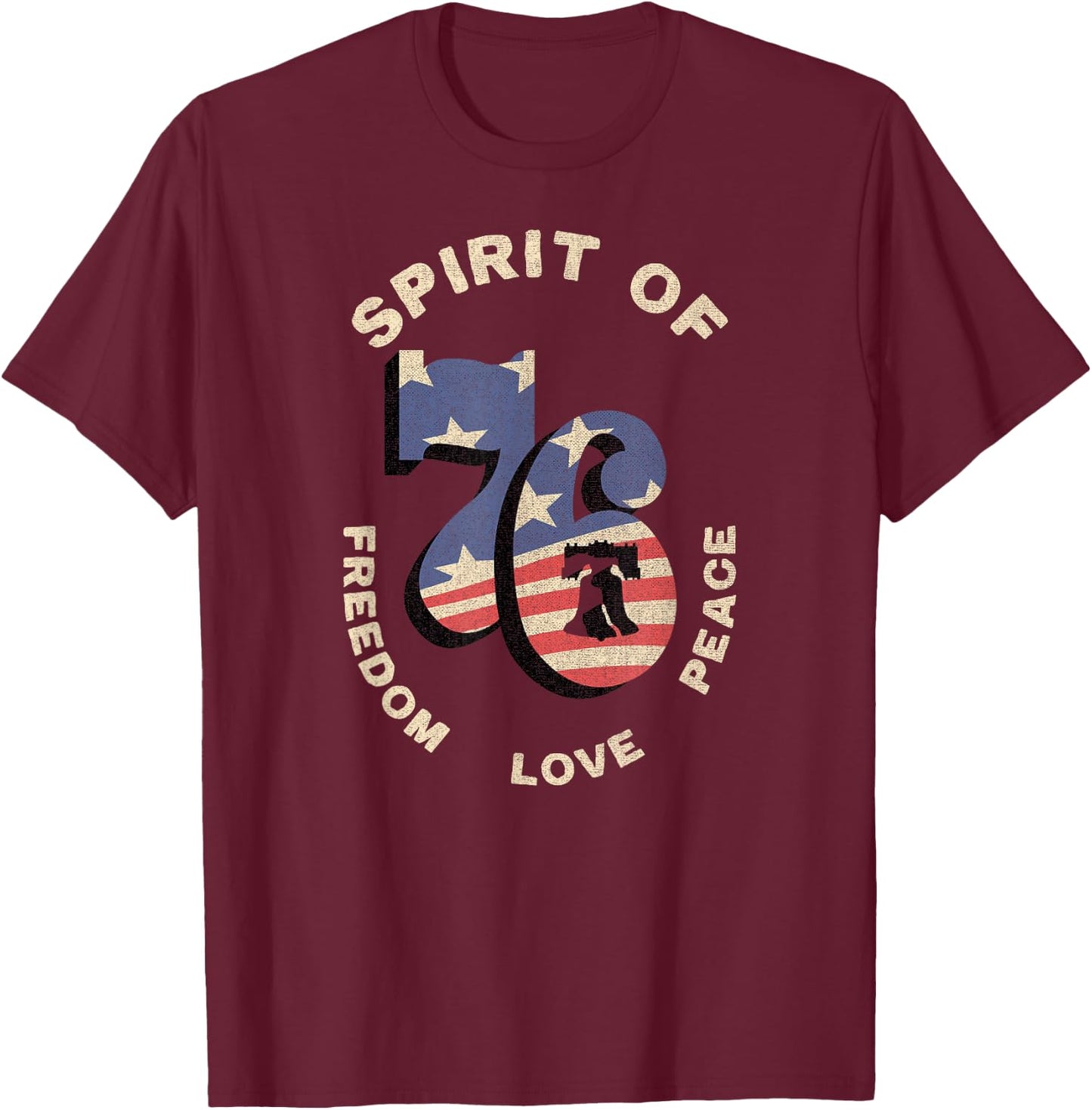 The Spirit of 76 Patriotic Vintage Retro Shirt T-Shirt - T-Shirt | Maroon