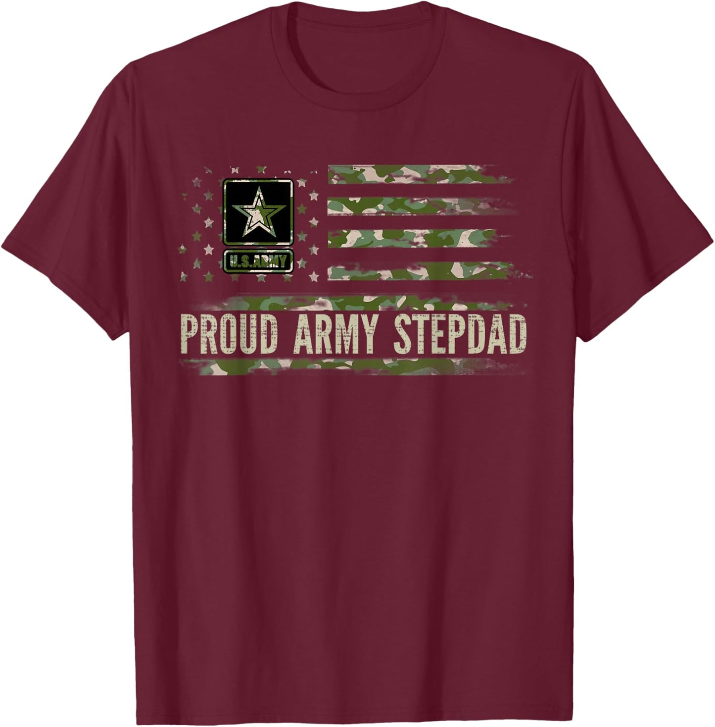 Vintage Proud Army Stepdad Camo American Flag Veteran Gift T-Shirt - T-Shirt | Maroon