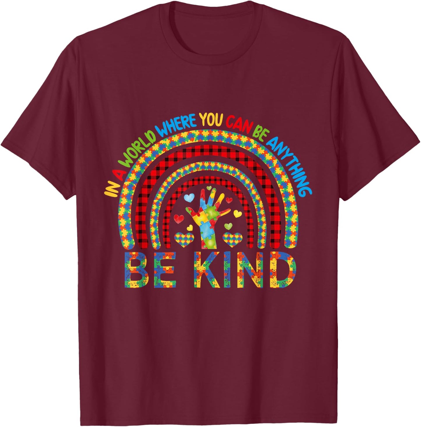 Kindness Autism Awareness Rainbow World Autism Awareness Day T-Shirt - T-Shirt | Maroon