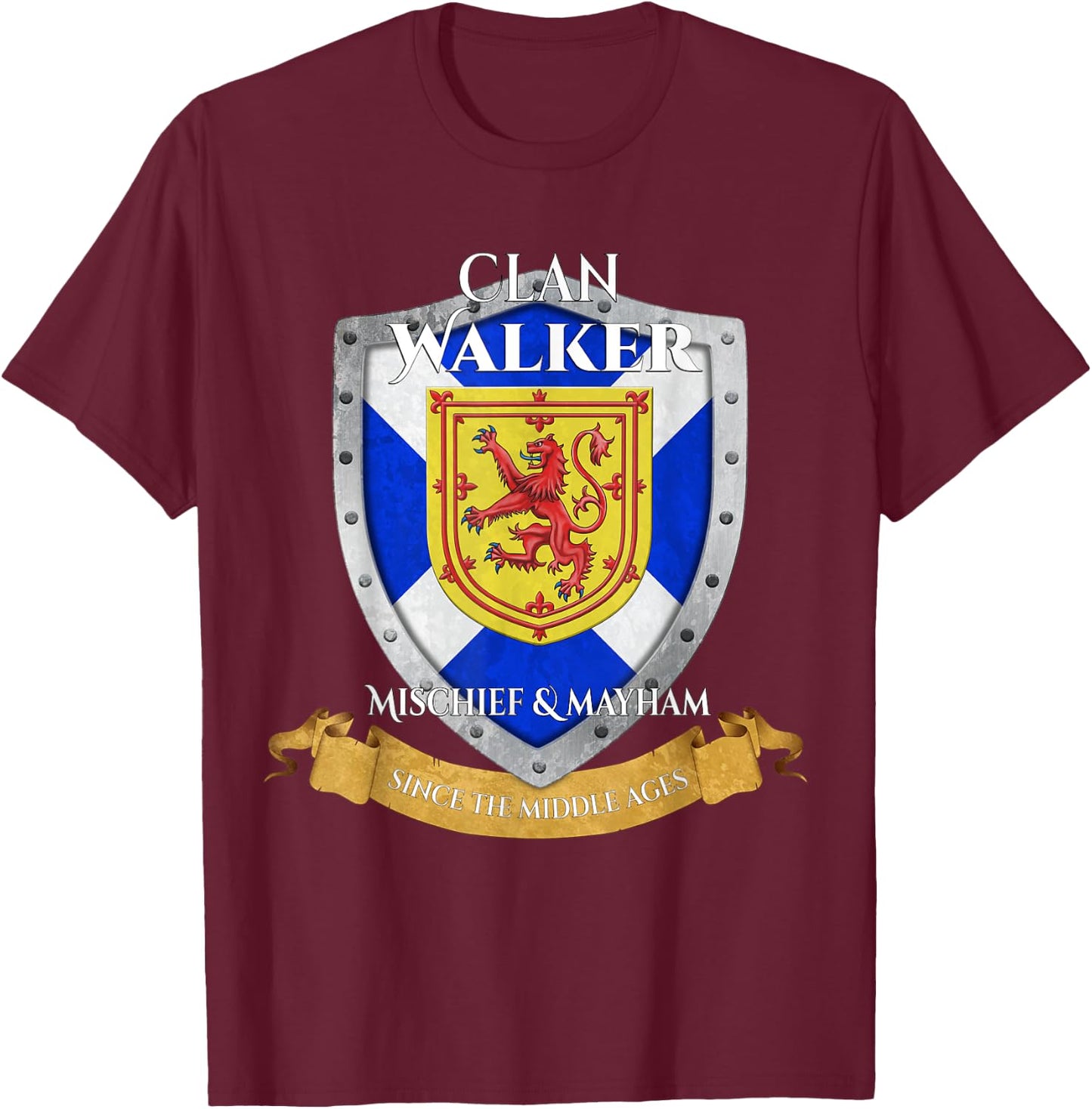 Walker Scottish Family Clan Scotland Shield T-Shirt - T-Shirt | Maroon