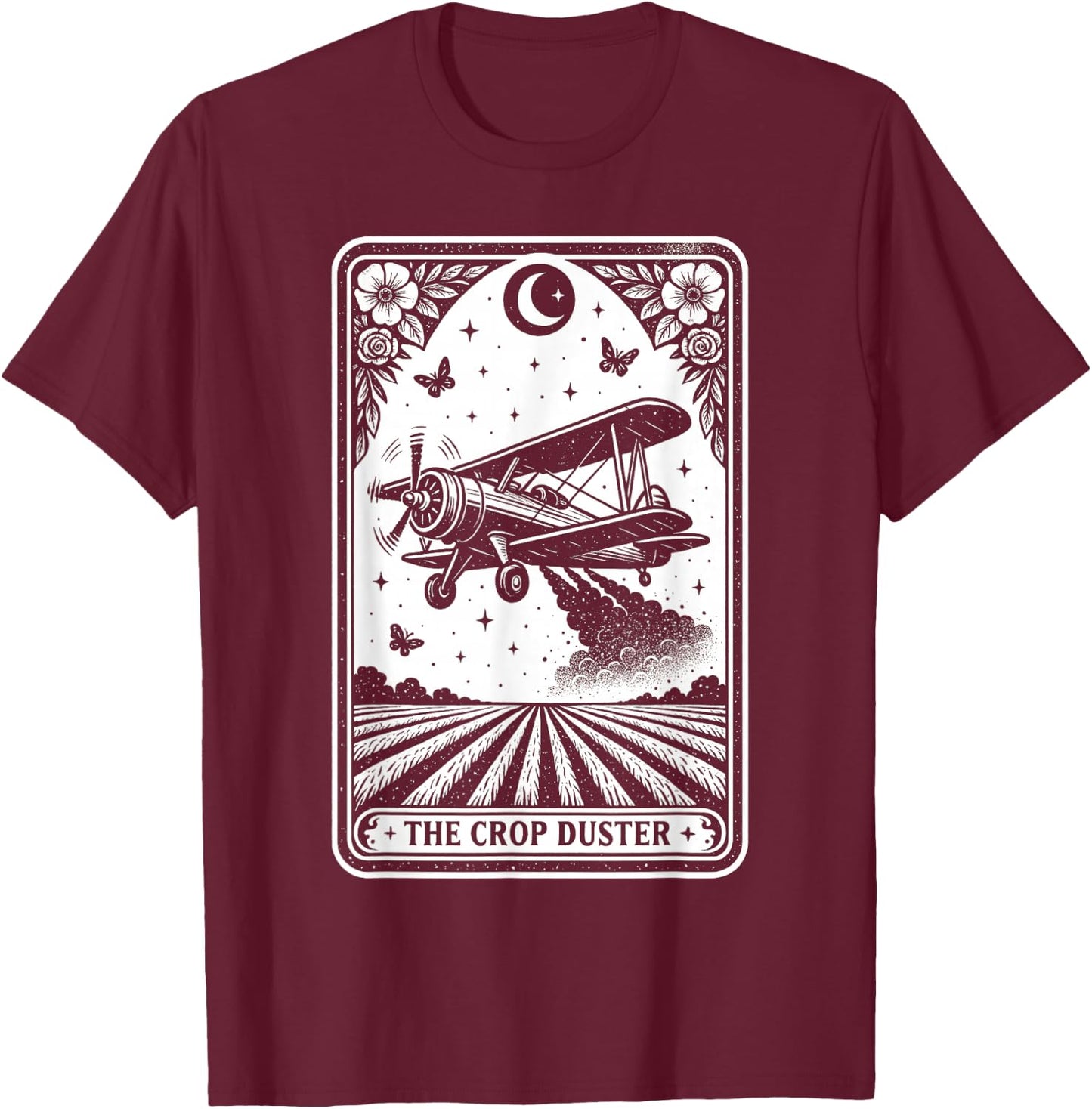 Crop Duster Airplane Tarot Card Vintage Flying Plane Art T-Shirt - T-Shirt | Maroon
