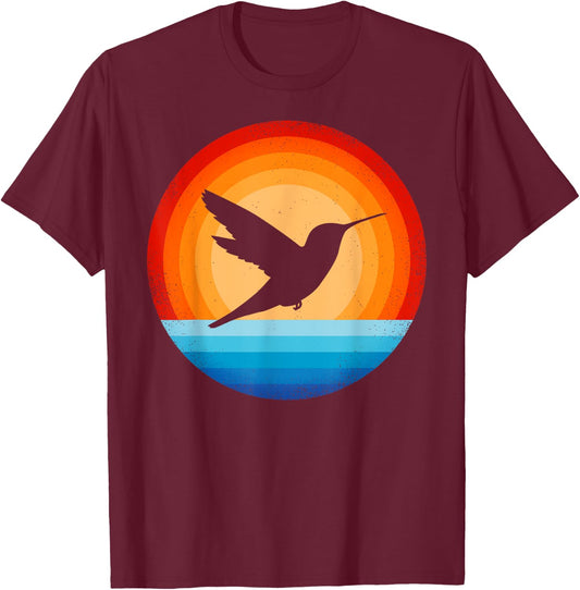 Hummingbird Retro Vintage 70s Sunset Bird Lovers Men Women T-Shirt - T-Shirt | Maroon