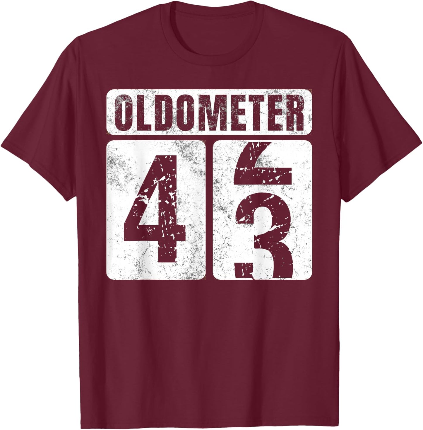 Oldometer 43 Shirt Vintage Funny 43rd Birthday Gift T-Shirt - T-Shirt | Maroon