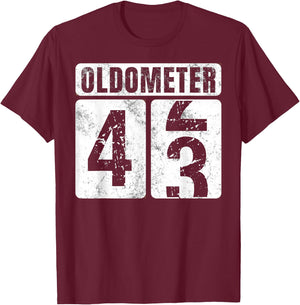 Oldometer 43 Shirt Vintage Funny 43rd Birthday Gift T-Shirt - T-Shirt | Maroon