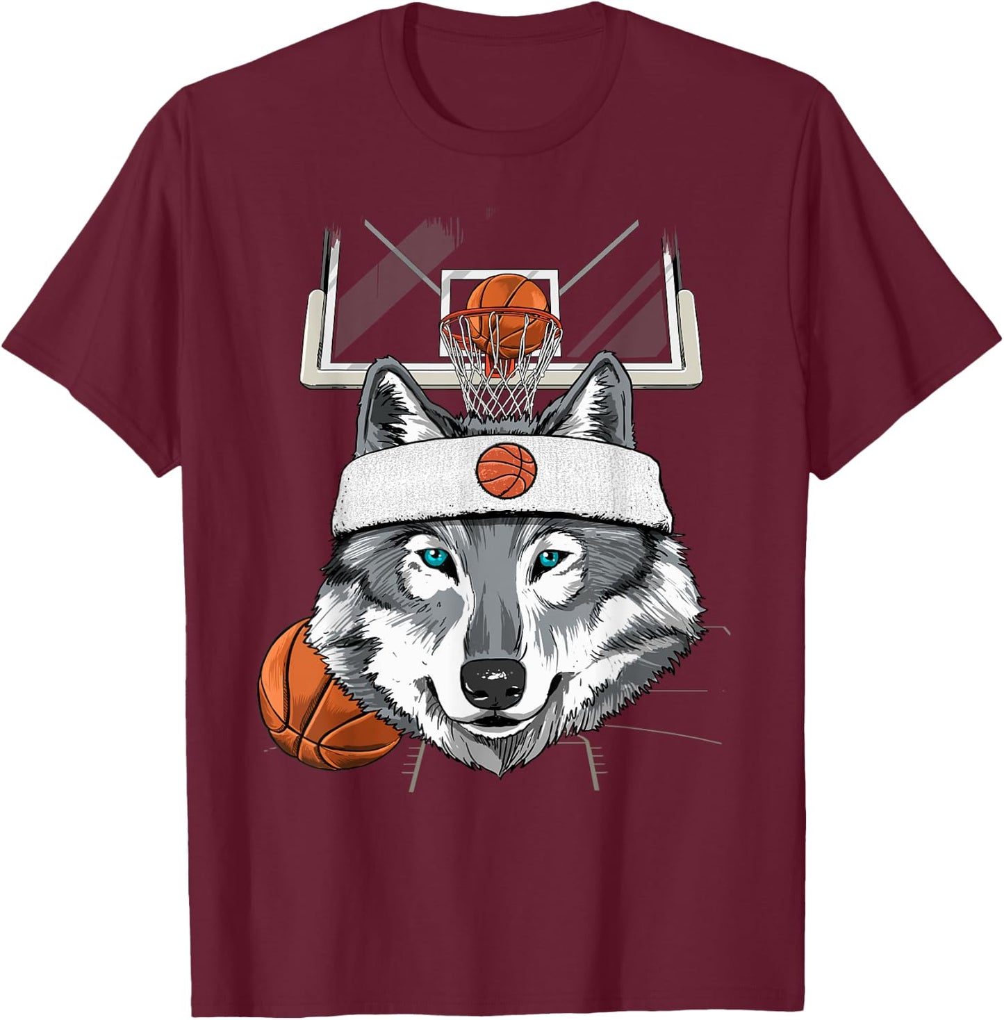 Wolf Basketball Player Coach Sport Basketball Lover Baller T-Shirt - T-Shirt | Maroon