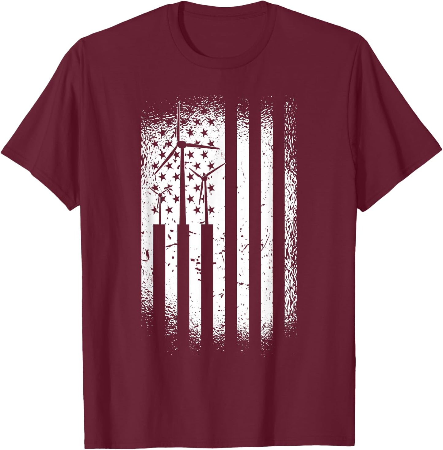 American US Flag Wind Turbine T-Shirt - T-Shirt | Maroon
