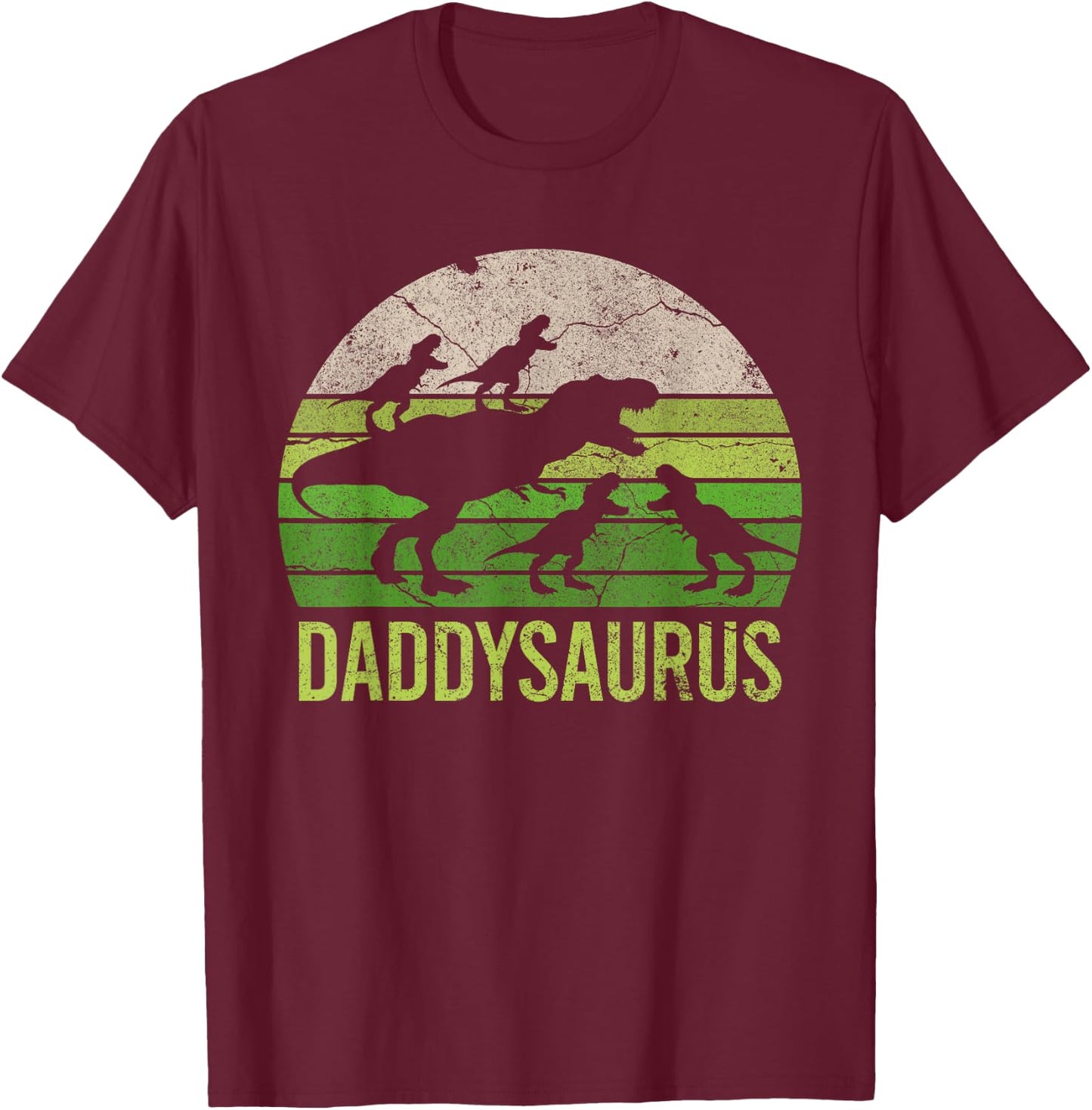 Daddysaurus 4 four kids Vintage Christmas Gift Fathers Day T-Shirt - T-Shirt | Maroon