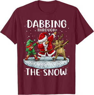 Santa Dabbing Through The Snow Funny Christmas Boys Kids T-Shirt - T-Shirt | Maroon