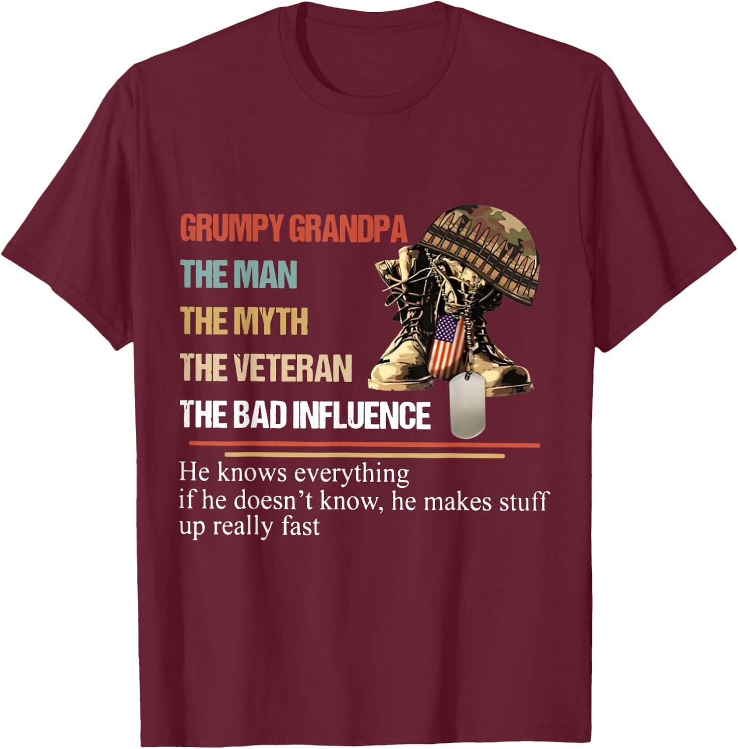 Grumpy Grandpa The Man The Myth The Veteran T-Shirt - T-Shirt | Maroon