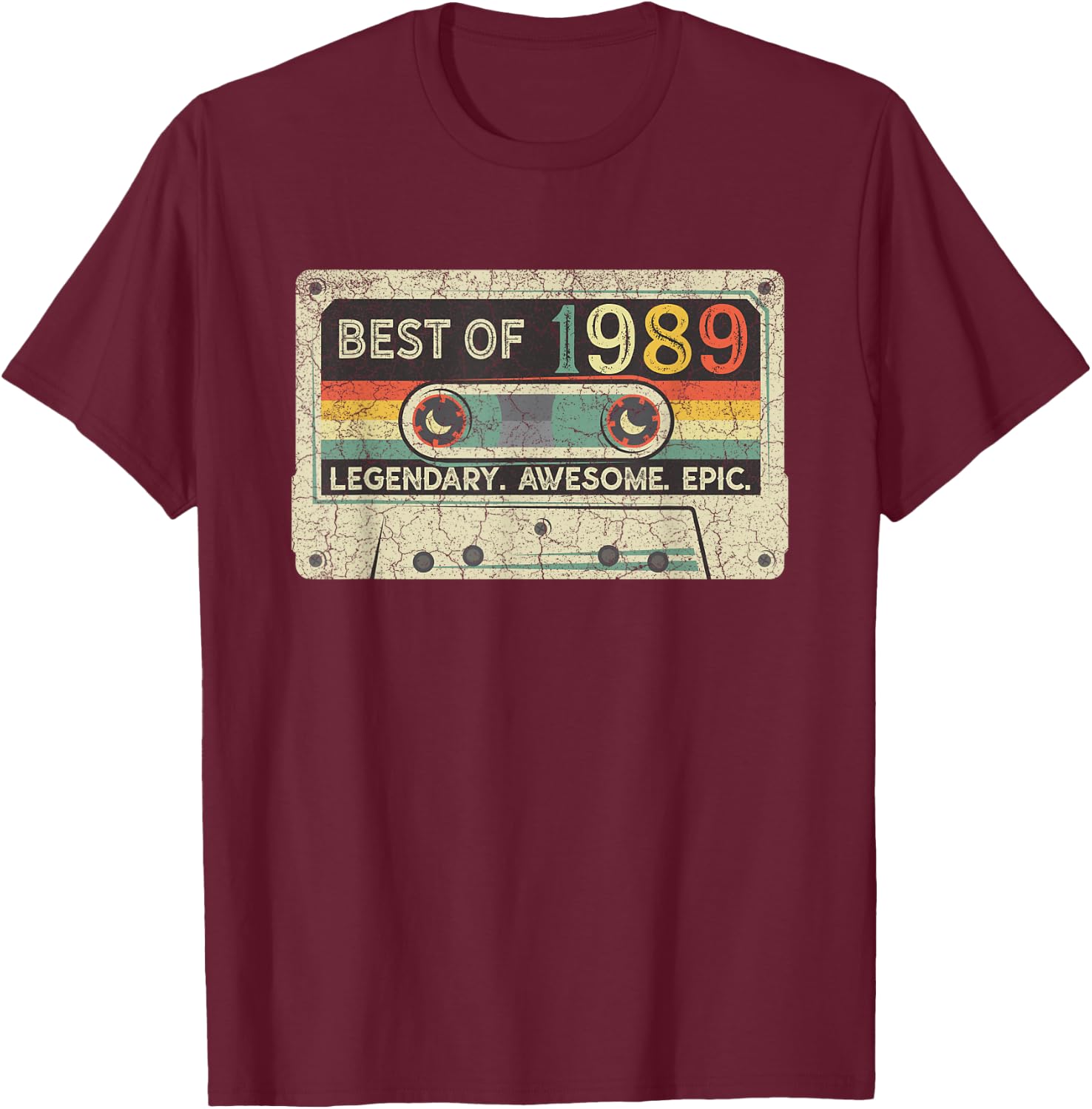 BORN -Adults Retro 1989 Cassette Tape 33rd Birthday , Black, Small T-Shirt - T-Shirt | Maroon