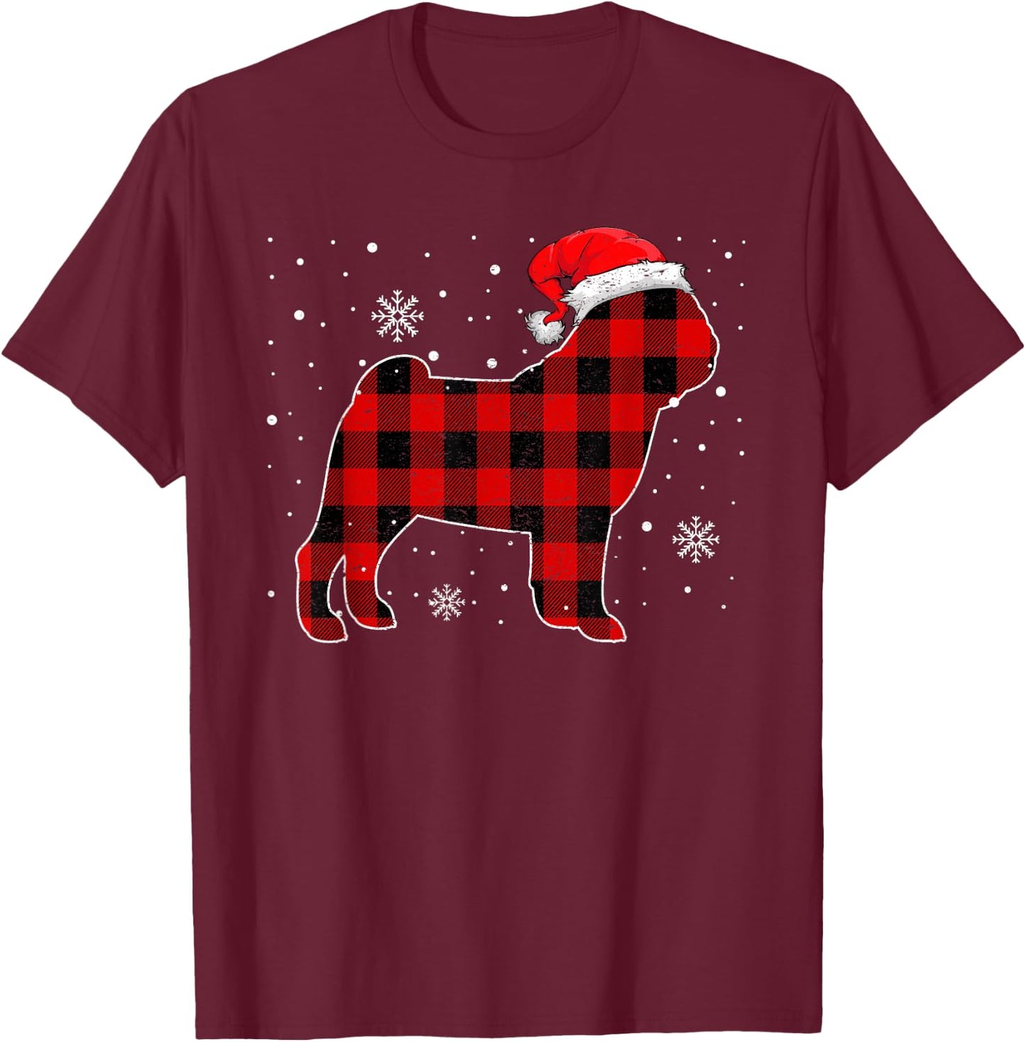 Christmas Buffalo Plaid Dog Shirt, Christmas Pug Pajama Women Kids T-Shirt - T-Shirt | Maroon