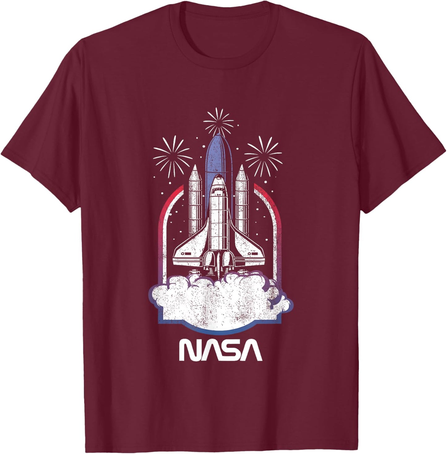 NASA 4th of July Iconic Space Shuttle Launch Distressed Logo T-Shirt - T-Shirt | Maroon