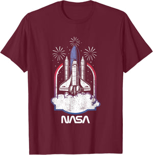 NASA 4th of July Iconic Space Shuttle Launch Distressed Logo T-Shirt - T-Shirt | Maroon