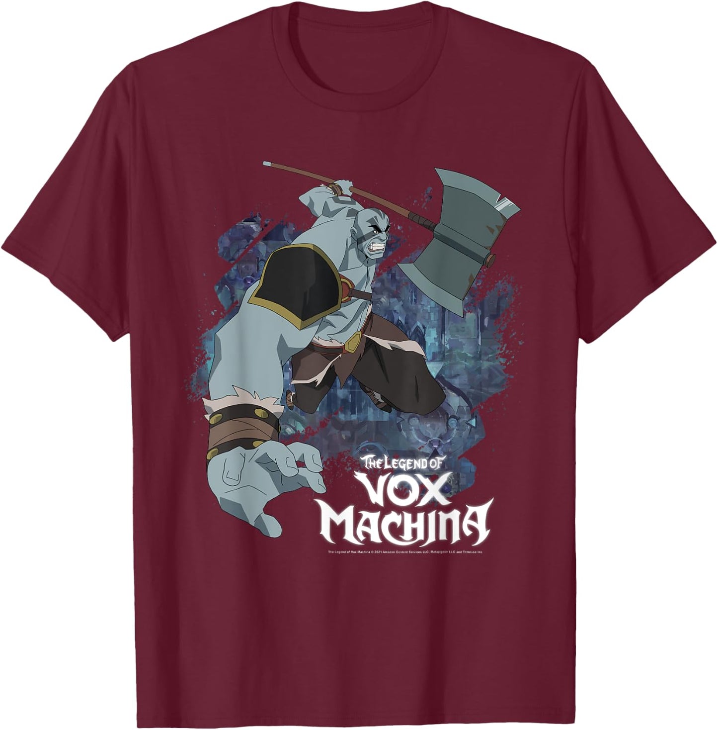 The Legend of Vox Machina Grog Strongjaw with Axe T-Shirt - T-Shirt | Maroon
