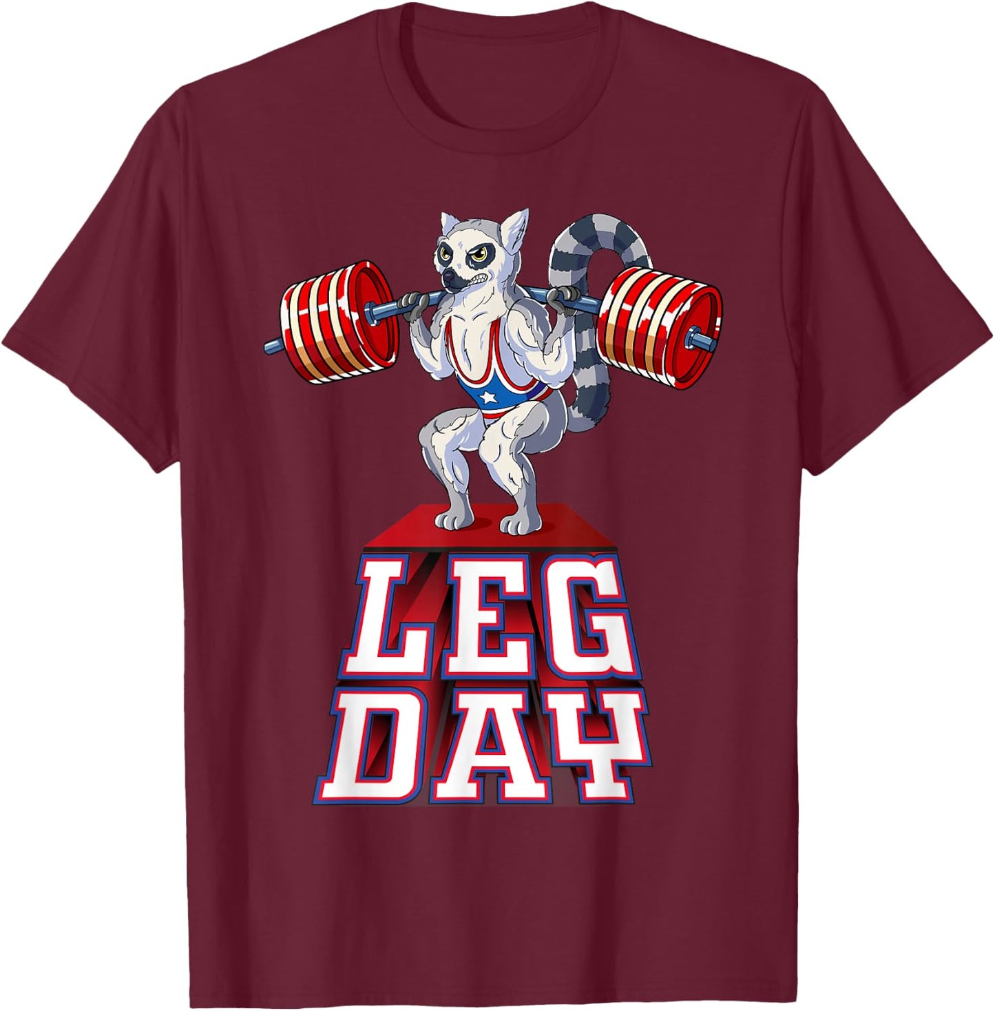 Leg Day lemur Weight Lifting Squat Gym Training T-Shirt - T-Shirt | Maroon