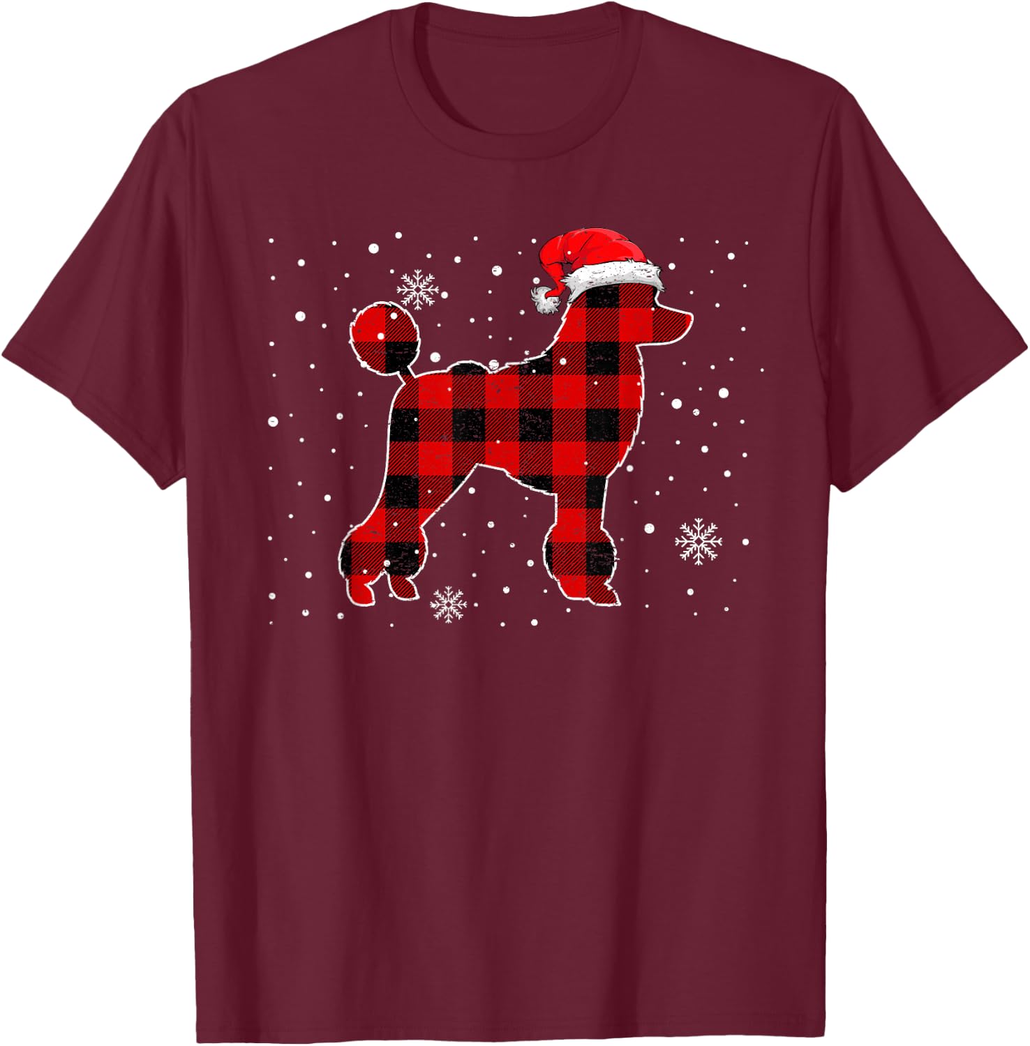 Christmas Buffalo Plaid Dog Shirt, Christmas Poodle Pajama Women Kids T-Shirt - T-Shirt | Maroon