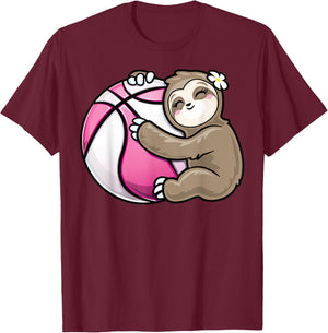 Cute Girls Basketball Sloth Sport Player Fan T-Shirt - T-Shirt | Maroon