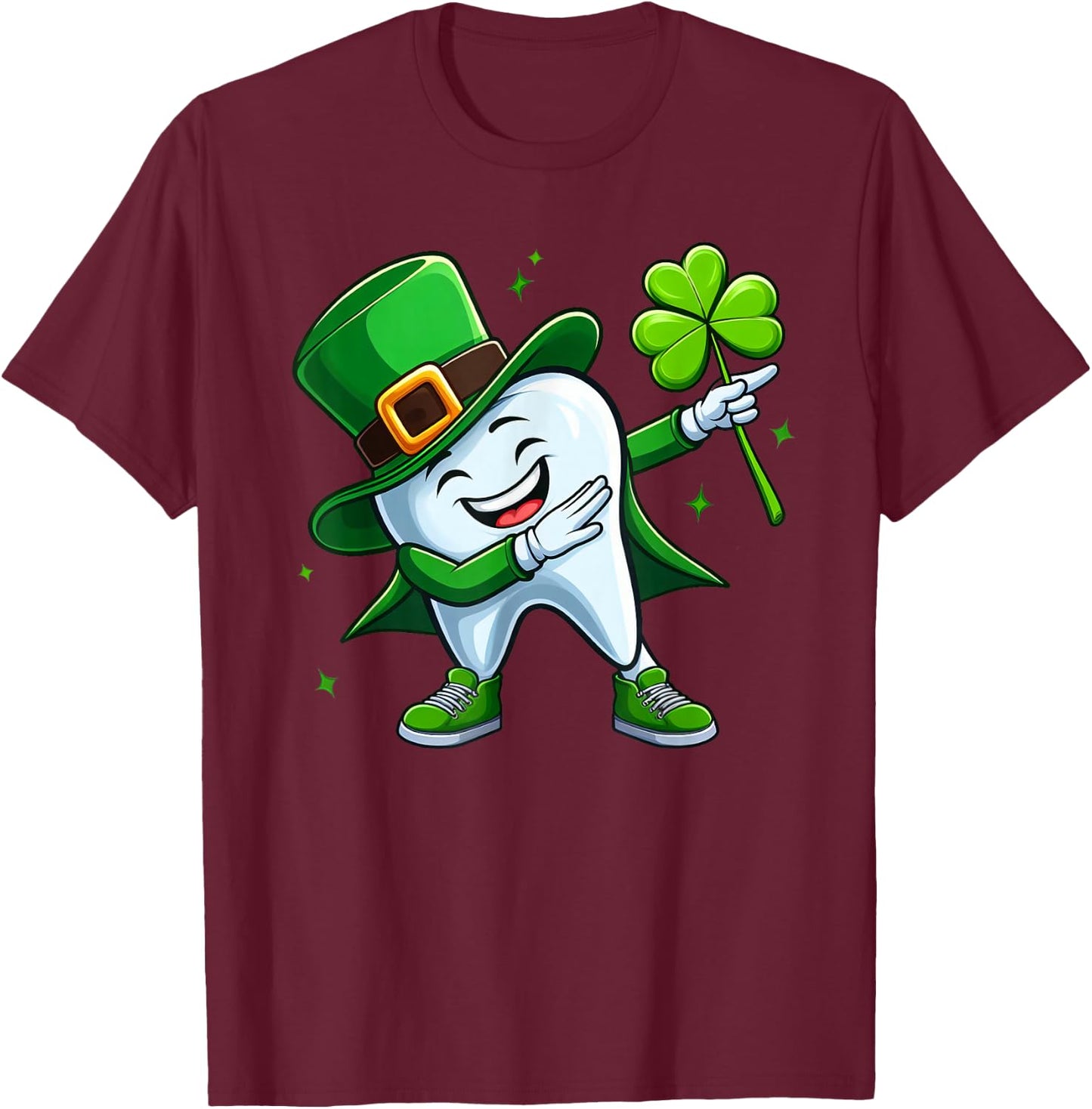 St. Patrick's Day Dental Squad Dentistry Teeth Dabbing Tooth T-Shirt - T-Shirt | Maroon
