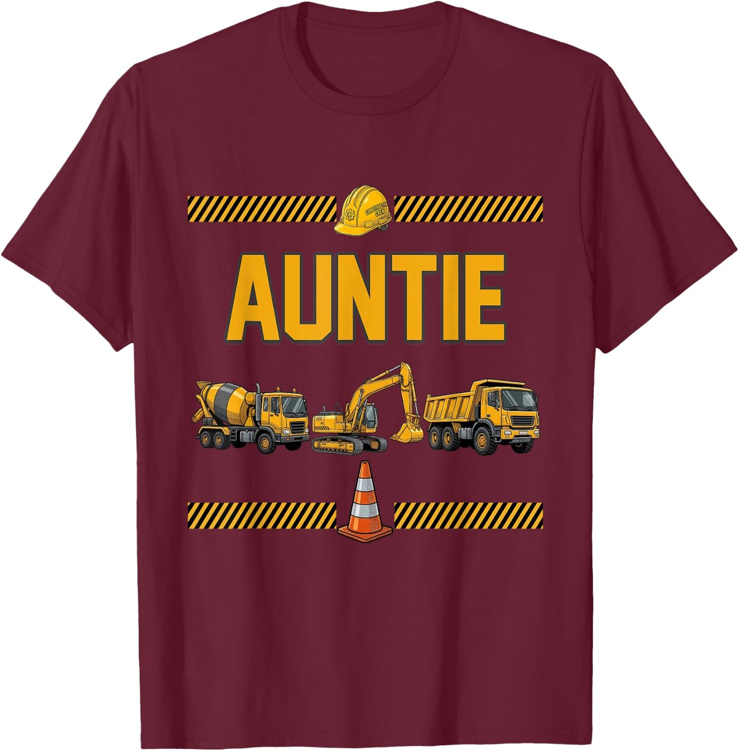 Truck Excavator Auntie Construction Birthday Boy Kids Famil T-Shirt - T-Shirt | Maroon